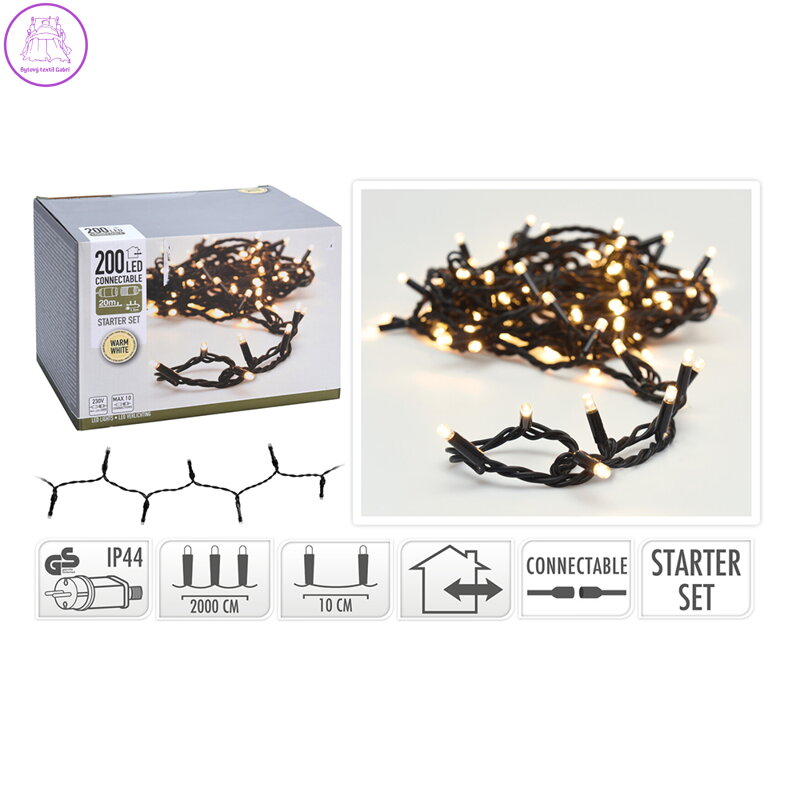Dekoračné osvetlenie vonk. - reťaz 200 LED biela teplá, dĺžka 20 m /230V Dekoračné osvetlenie vonk. - reťaz 200 LED biela teplá, dĺžka 20 m /230V