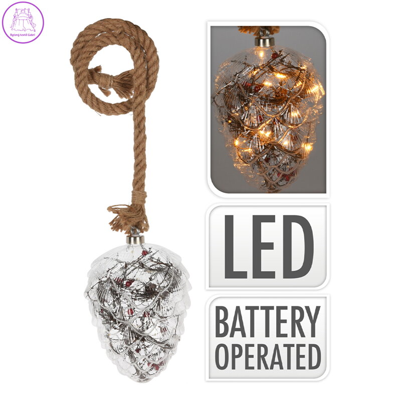 Dekorační osvětlení LED - šiška na jutovém provazu 21 cm Dekorační osvětlení LED - šiška na jutovém provazu 21 cm