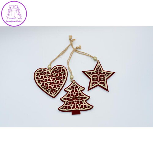 Dekorace závěsná - Vánoční motiv dřevěný 8 cm, mix / 1ks
