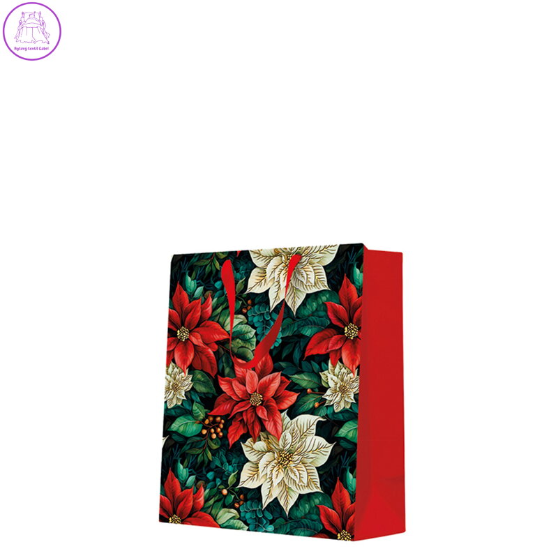 Dárková taška stredne velká - Poinsettia on black 20x10x25 cm