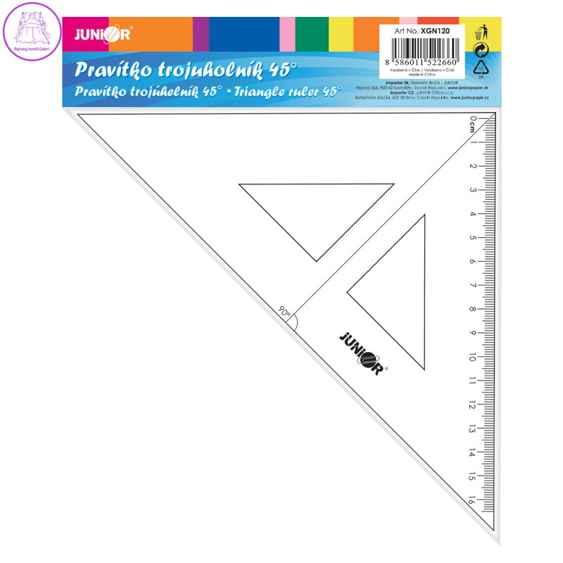 Pravítko trojúhelník s ryskou 16cm Pravítko trojúhelník s ryskou 16cm