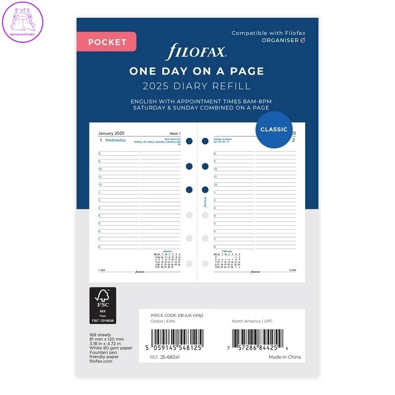 Náplň do kapesního diáře 2025 Filofax, denní