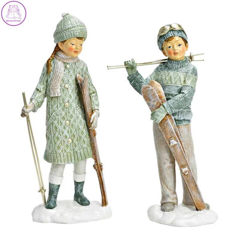 Dívka/chlapec s lyžemi 22 cm (mix 2 vzorů /cena za 1 kus)