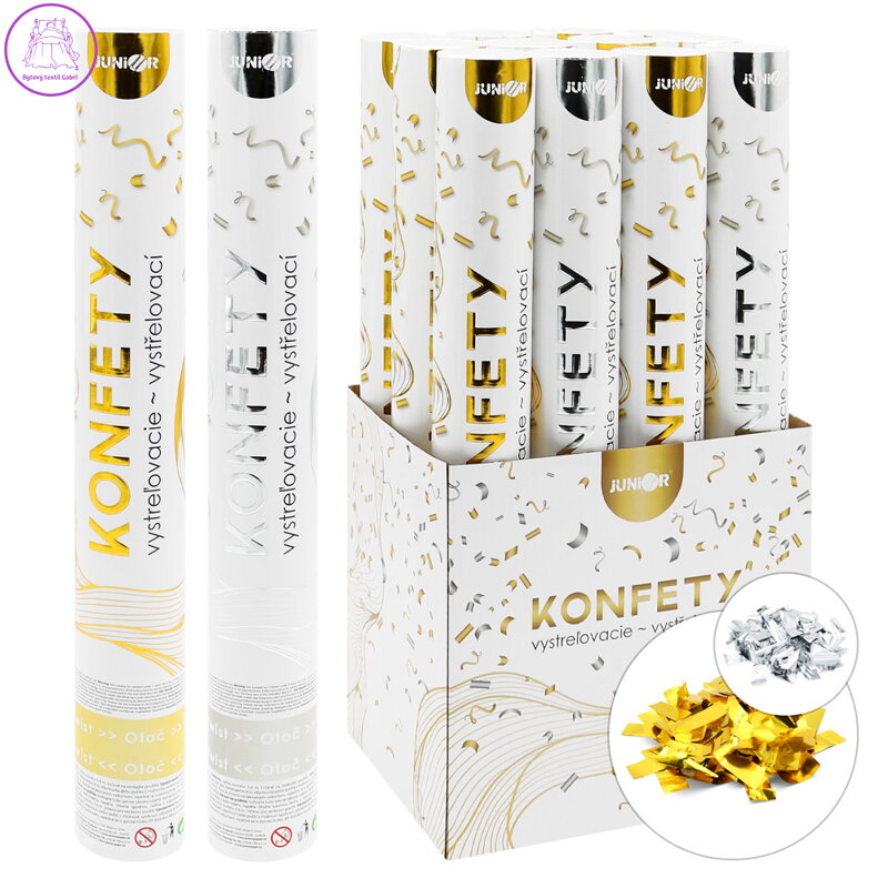 Střílející konfety - trubka 40 cm, mix - zlaté/stříbrné metalické obdélníky