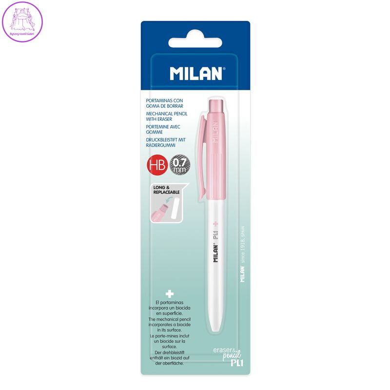 Mikrotužka / Pentelka MILAN PL1 Antibacterial HB 0,7 mm - ružová, blistr