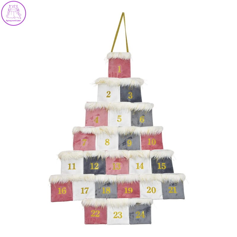 Adventní kalendář, textil - růžová, 55x77cm