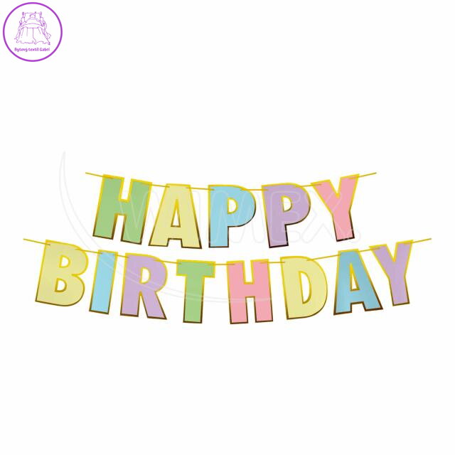 Papierová girlanda sada "HAPPY BIRTHDAY" 16 x 20 cm písmená + 5m šnúrka [1 sada]