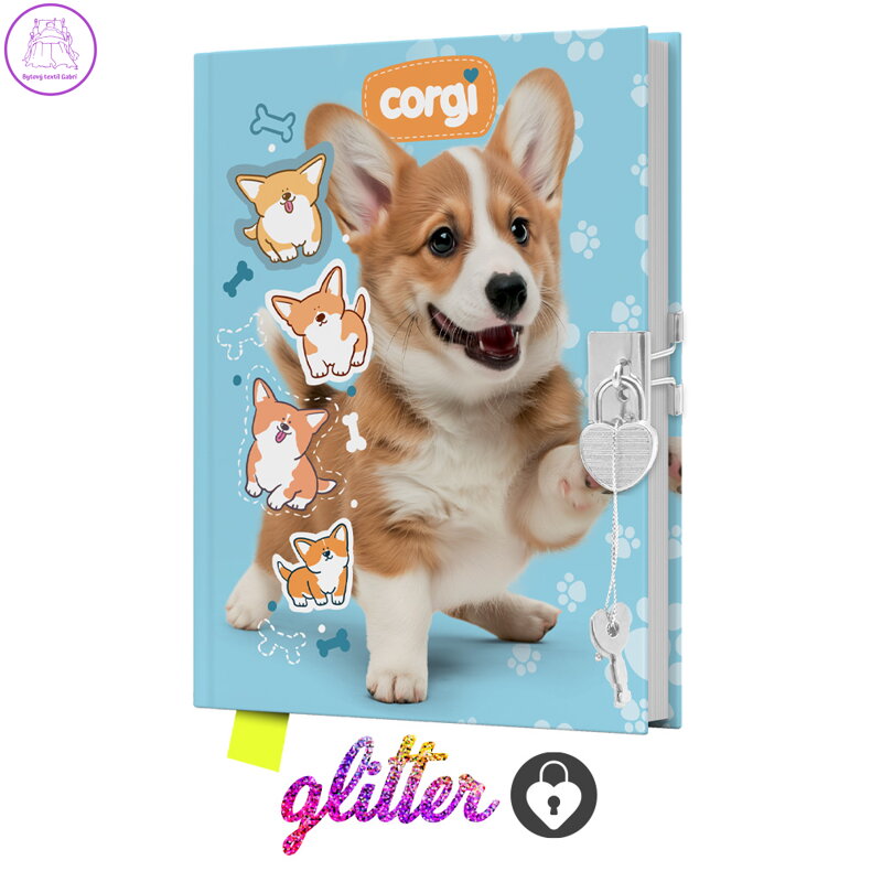 Památník JUNIOR 14x18 cm, 80 list. čistý se zámkem - Corgi