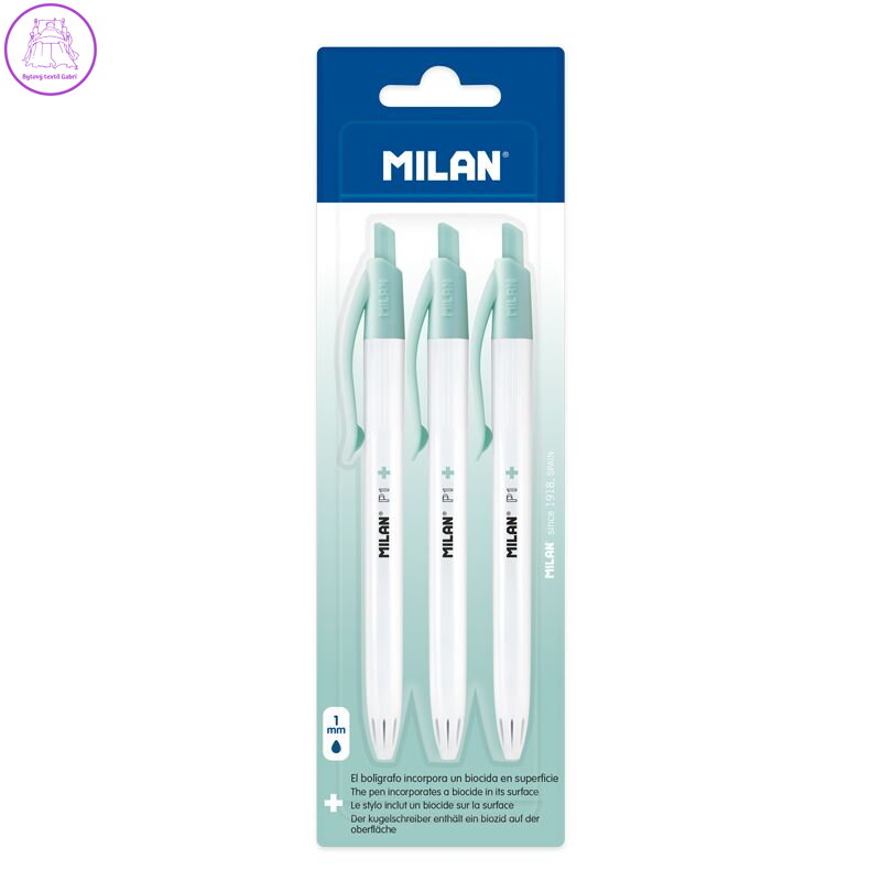 Pero kuličkové MILAN P1 Antibacterial 1,0 mm - 3 ks na blistri