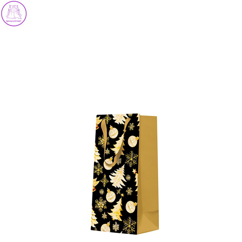Dárková taška malá/úzká - Golden christmas trees black 10x22x7 cm