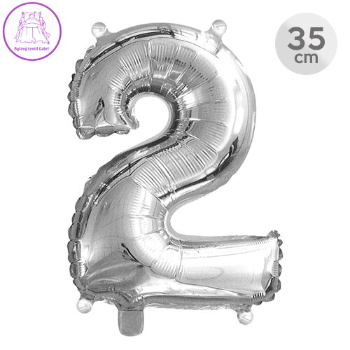 Balón narozeninový 35 cm - číslo 2, stříbrný