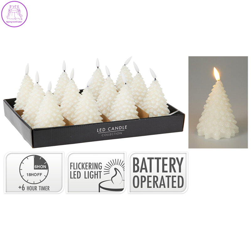 LED svíčka s časovačem 11 cm, realistický plamen - bílé třpytky