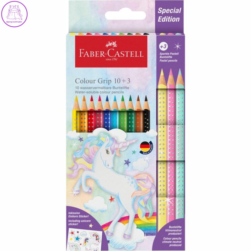 Sada pastelek Faber-Castell Colour Grip 10+3 Sparkle - Jednorožec