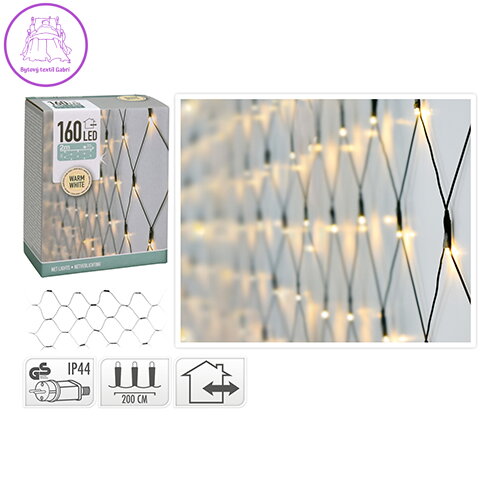 Světelná řetěz - síť 160 LED bílá teplá, délka 2x1 m, 230V (venk. použití)