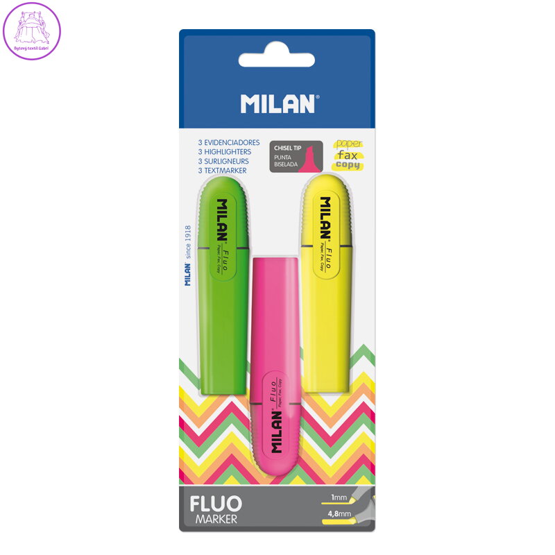 Zvýrazňovač MILAN Fluo Marker - sada 3 ks