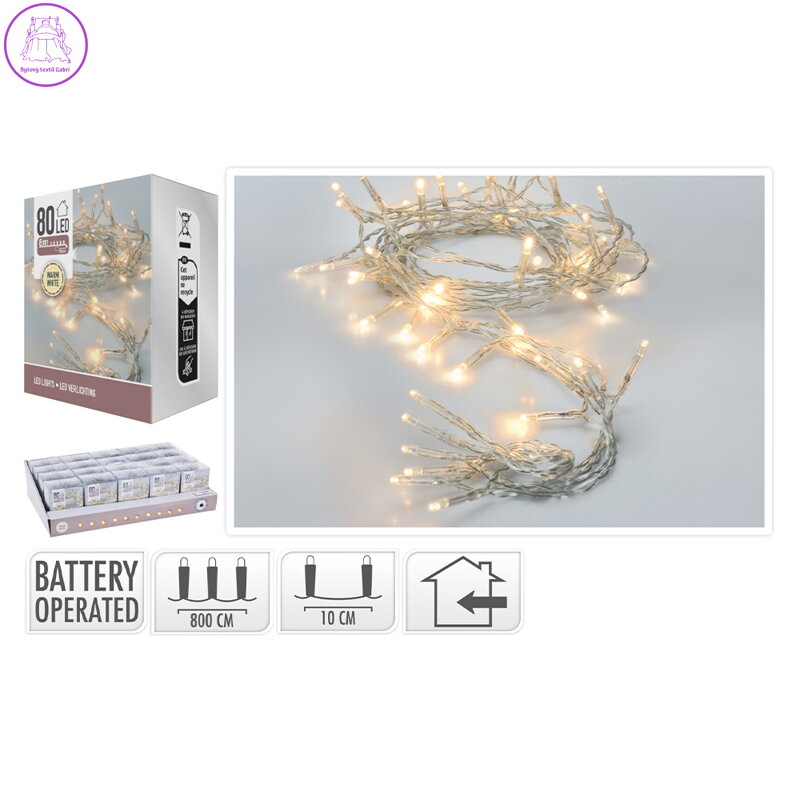 Světelný řetěz 80 LED bílá teplá, délka 8 m