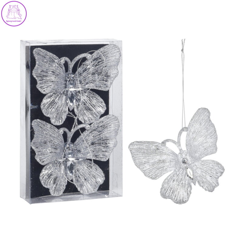 Závesná dekorácia - motýľ 11 cm 2ks, transparentný