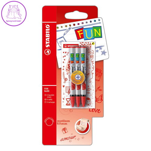 Náplň do kuličkového pera STABILO FUN 0,5mm / 3ks červená Náplň do kuličkového pera STABILO FUN 0,5mm / 3ks červená