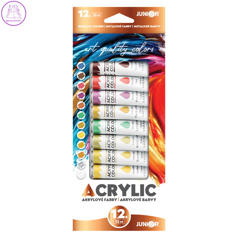 Akrylové barvy JUNIOR 12 ml - sada 12, metalické barvy