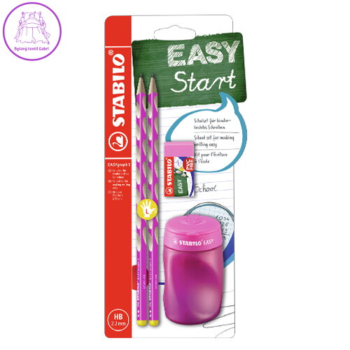Školní set pro leváky - tužka STABILO EASYgraph S v růžové barvě + gumy a struhadla Školní set pro leváky - tužka STABILO EASYgraph S v růžové barvě + gumy a struhadla