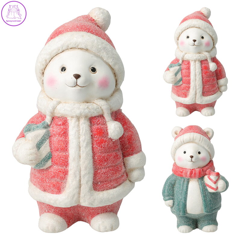 Stojící lední medvěd v zimním oblečení 130 mm (mix 2 vzorů /cena za 1 ks)