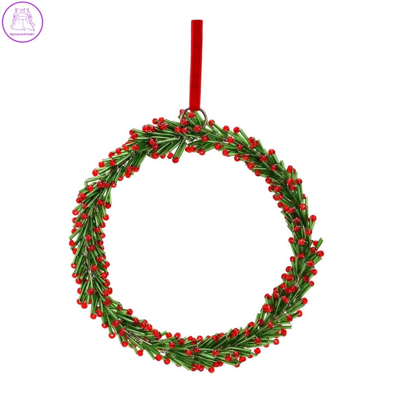 Skleněný vánoční věnec 15 cm na zavěšení, zeleno-červený kruh