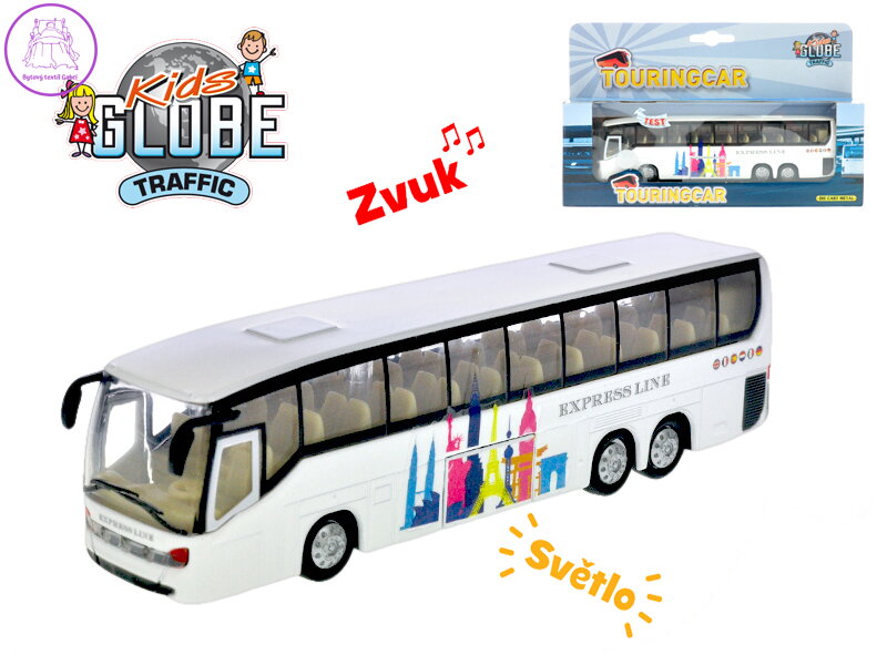 Kids Globe Traffic autobus 19cm kov na zpětný chod na baterie se světlem a zvukem v krabič Kids Globe Traffic autobus 19cm kov na zpětný chod na baterie se světlem a zvukem v krabič