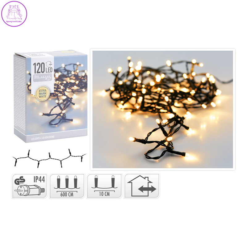 Dekoračné osvetlenie vonk. - reťaz 120 LED extra biela teplá, dĺžka 9 m /230V