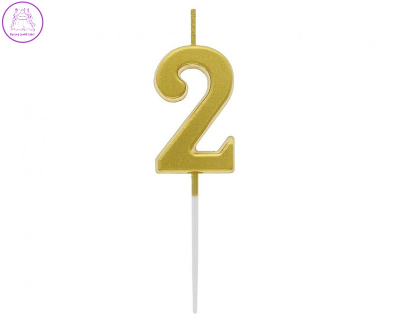Dortová svíčka B&C - číslo "2" zlatá metalíza 9,5 cm Dortová svíčka B&C - číslo "2" zlatá metalíza 9,5 cm