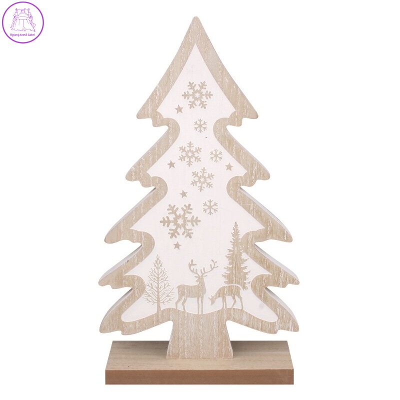 Vánoční strom s bílým potiskem dřevěný k postavení 17 x 30 x 5 cm