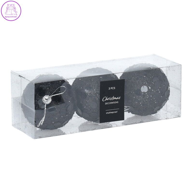 Vánoční koule 80 mm - černé s flitry (sada 3 ks) Vánoční koule 80 mm - černé s flitry (sada 3 ks)