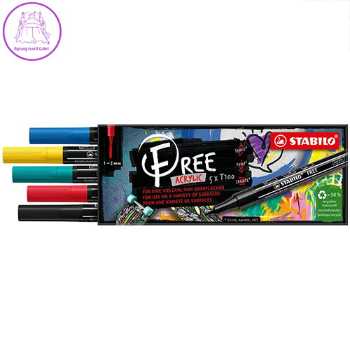Akrylový popisovač STABILO FREE Acrylic T100 Kulatý hrot 1-2 mm - Royal, sada 5 ks