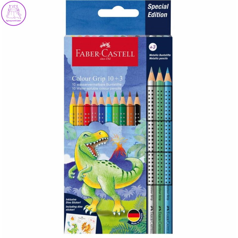 Sada pastelek Faber-Castell Colour Grip 10+3 metalické - Dino