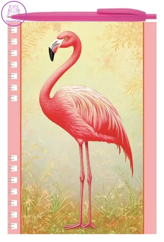 Psací sada: blok A5 s kroužkovou vazbou + kuličkové pero - Plameňák