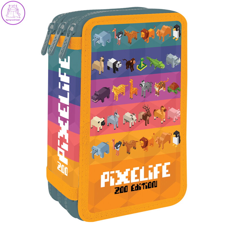 Penál plný - 3 patra, 43 kusů JUNIOR S8 - Pixelife Zoo Edition