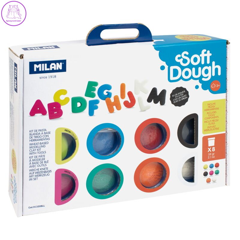 Plastelína MILAN Soft Dough sada 8 fareb + nástroje "Lots of letters"