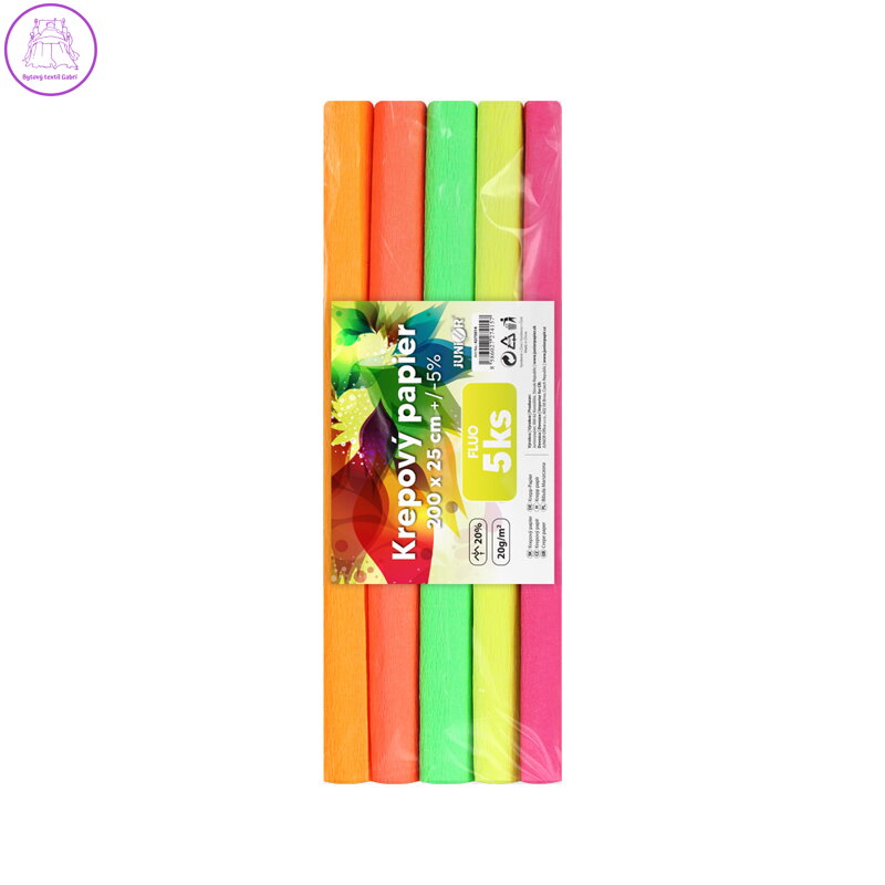 Krepový papír JUNIOR 200x25 cm FLUO (sada 5 ks)