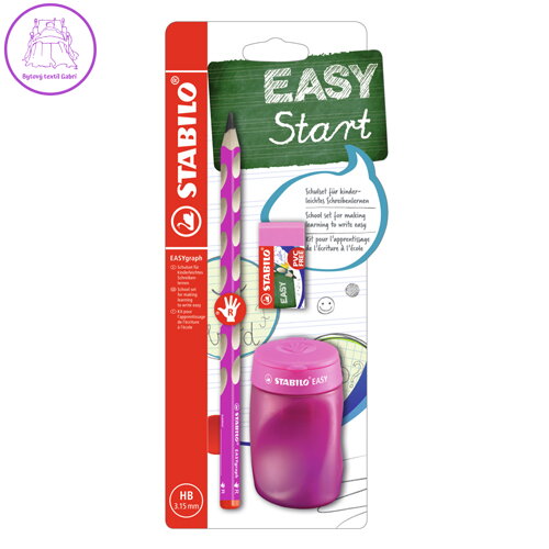 Školní set pro praváky - tužka STABILO EASYgraph v růžové barvě + guma a ořezávátko Školní set pro praváky - tužka STABILO EASYgraph v růžové barvě + guma a ořezávátko