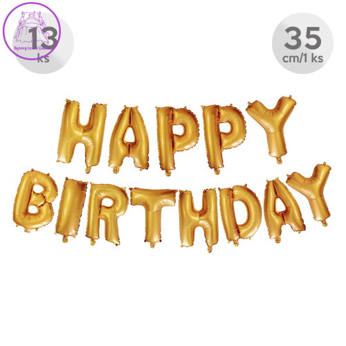 Balón narozeninový Happy Birthday 35 cm/13 ks, zlatý
