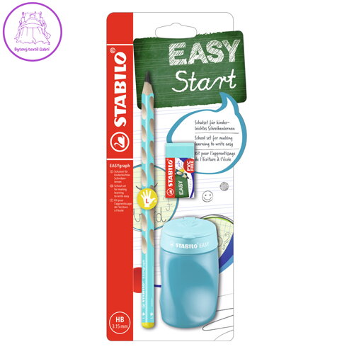Školní set pro leváky - tužka STABILO EASYgraph v modré barvě + guma a ořezávátko Školní set pro leváky - tužka STABILO EASYgraph v modré barvě + guma a ořezávátko