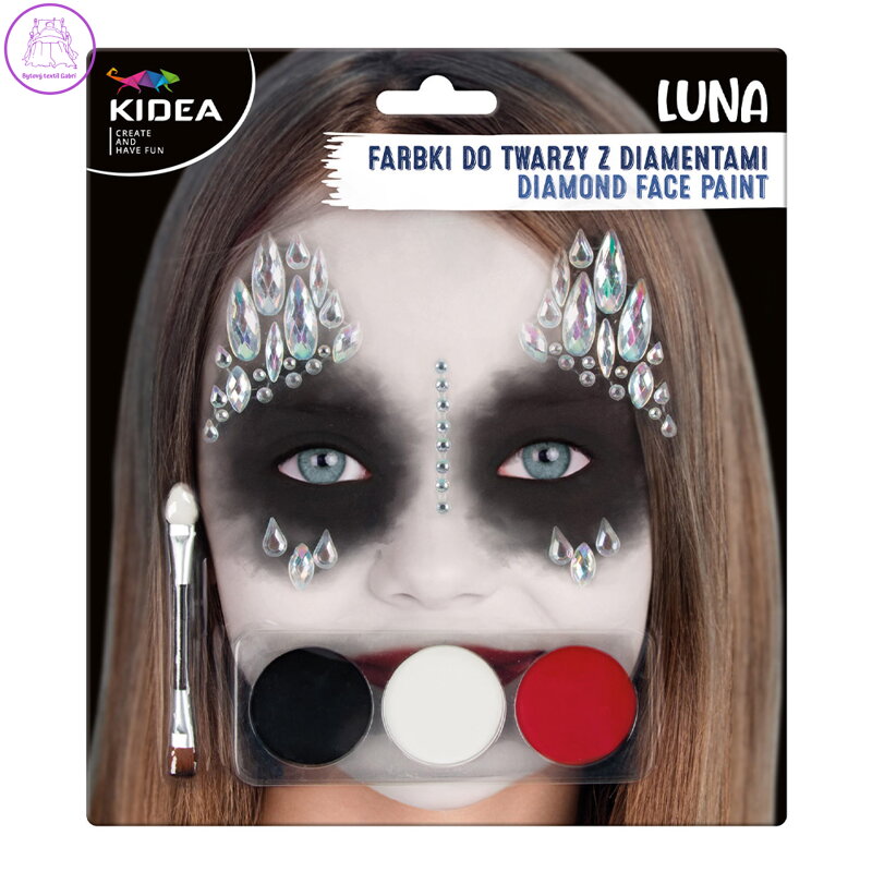 Barvy na obličej LUNA - 3 barvy + štětec a diamanty (sada)