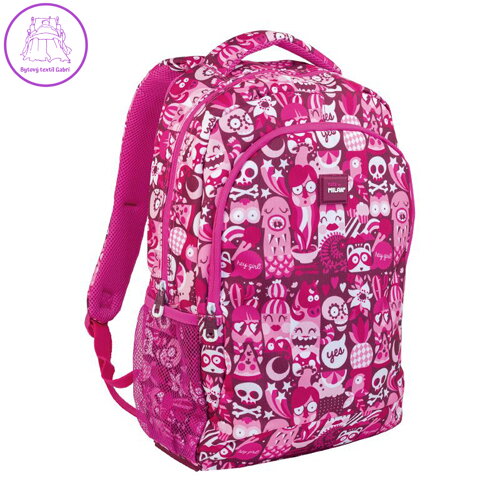 Školní batoh MILAN s 2 zipy Hey Girl pink 21l Školní batoh MILAN s 2 zipy Hey Girl pink 21l