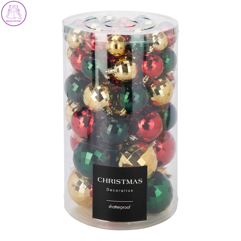 Vánoční koule - PP Disco mix barev 40 až 80 mm, sada 64 ks