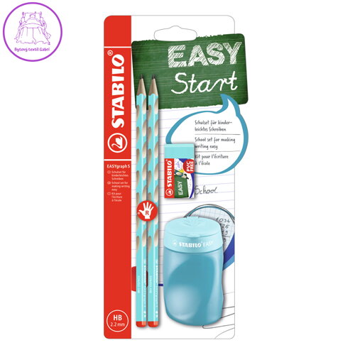 Školní set pro praváky - tužka STABILO EASYgraph S modře + gumy a struhadla Školní set pro praváky - tužka STABILO EASYgraph S modře + gumy a struhadla