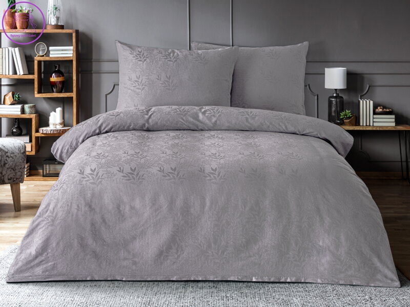 Luxusní žakárové povlečení 220x200, 70x90cm listy světle šedé