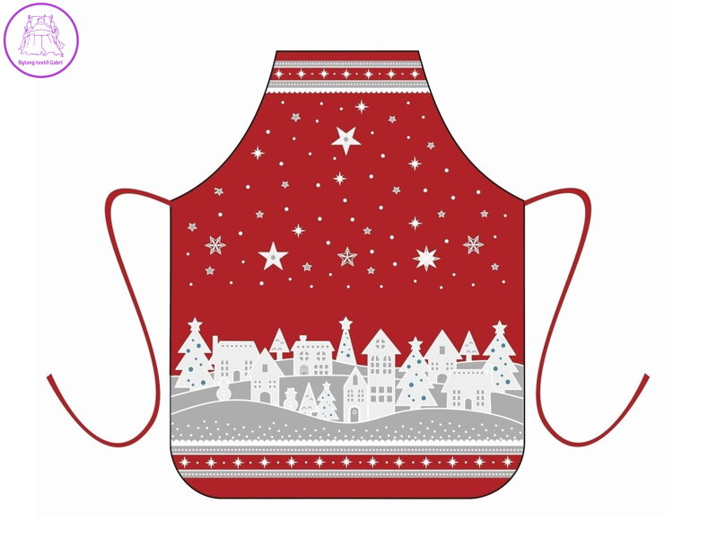 Dětská zástěra Zimní vesnička červená 64x50 cm