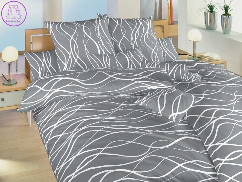 Povlečení bavlna Vlny bílé na tmavě šedém 140x200, 70x90 cm II.jakost