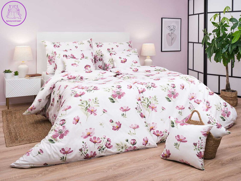 Povlečení bavlna Sasanka pudrová 140x200, 70x90 cm II.jakost