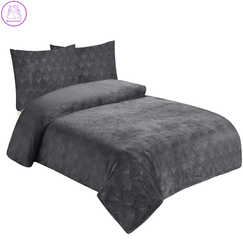 Jahu Povlečení mikroflanel struktura Listy tmavě šedé 140x200, 70x90 cm