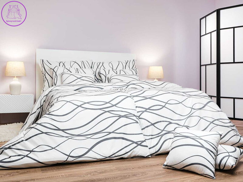 Dadka Povlečení krep Vlny tmavě šedé na bílém 140x200, 70x90 cm